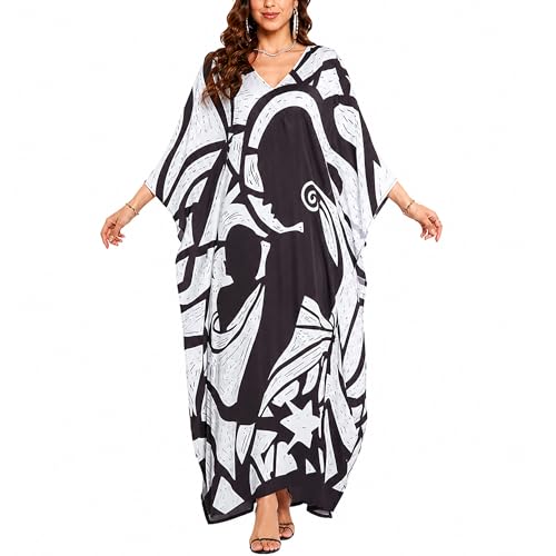 Image of Oussum Plus Size Kaftan Dresses for Women, Polyester Summer Caftan Cover Up Maxi Beach Dress, 1X-3X