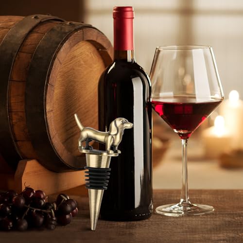 LKKCHER Dackel Weinflaschenverschluss, Geschenke und Deko, Geburtstagsgeschenk, Weingeschenke für Männer Papa Frauen, Weihnachtsschmuck, Flaschenverschlüsse für Wein Champagner, Bronze
