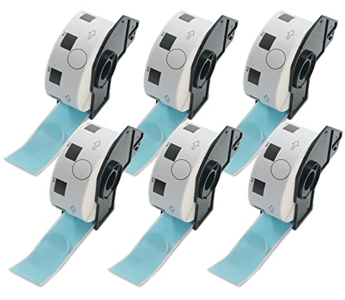 BETCKEY - 6 Rolls DK-11218 Colored Labels, Φ24mm Round, Black on Blue, 6000 1 Inch Large Round Labels Using for QL Label Printers
