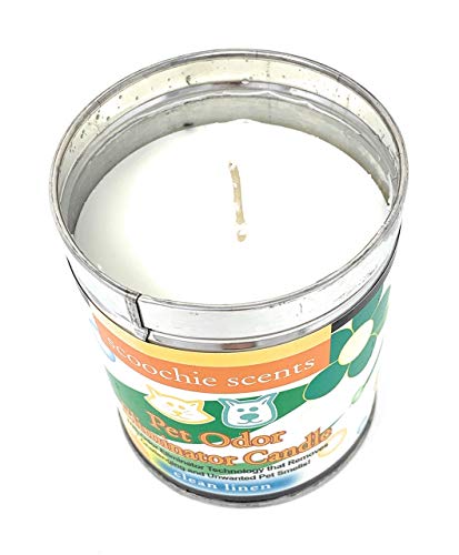 Image of All Natural Soy Wax Pet Odor Eliminator Candle - Non Toxic Long Lasting (100 Hours Burn Time) Freshly Scented Pet House Candle - Safe Tin Jar - Made in USA - 13 Ounces (Clean Linen)