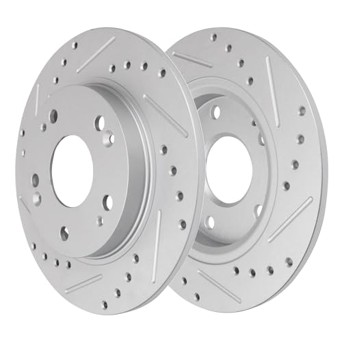 Image of Detroit Axle - Rear Brake Kit for 2011-2015 Honda CR-Z Drilled and Slotted | Disc Brake Rotors Ceramic Brake Pads with Hardware 2012 2013 2014 Replacement 10.24 inch inch Rotor