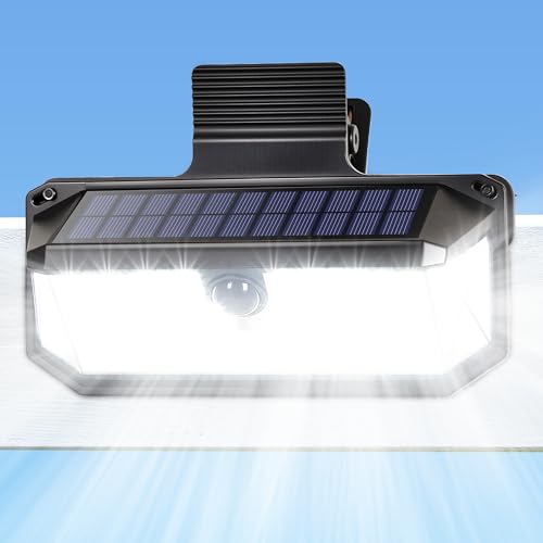 LUHLEE 416 LEDs Clip On Solar Lights Outdoor 1500LM & 300 Angle Bright Motion Sensor Outdoor Lights with 3 Lighting Modes IP65 Waterproof Flood Solar Light for Fence Patio Backyard Gutter 1Pack