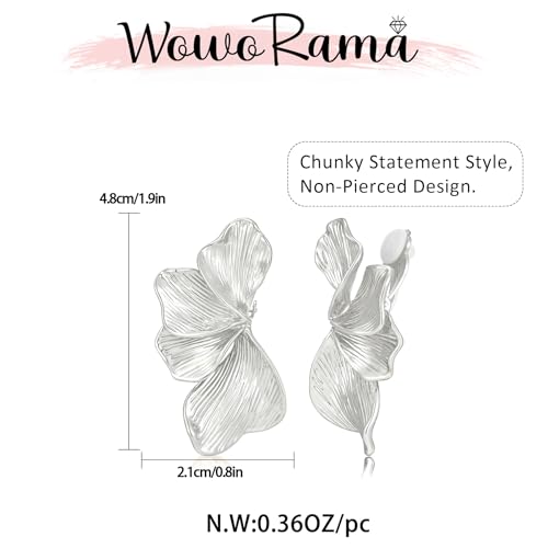 Image of WOWORAMA Chunky Clip On Earrings for Women Vintage Flower Statement Earrings Large Floral Clips Dangle Earring Trendy Non Pierced Jewelry Gold /Silver