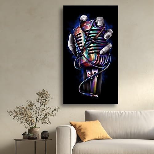 Tableau microphone vintage rétro en toile déco murale 50x90cm - 2