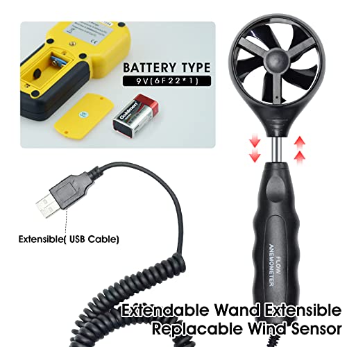 LYCEBELL Digitale Anemometer 856A, Handheld Windmesser Windmessgerät mit Datenaufzeichnung PC Software, misst Windgeschwindigkeit, Luftvolumen CFM CMM, Temperatur, für HVAC Kanalmessungen