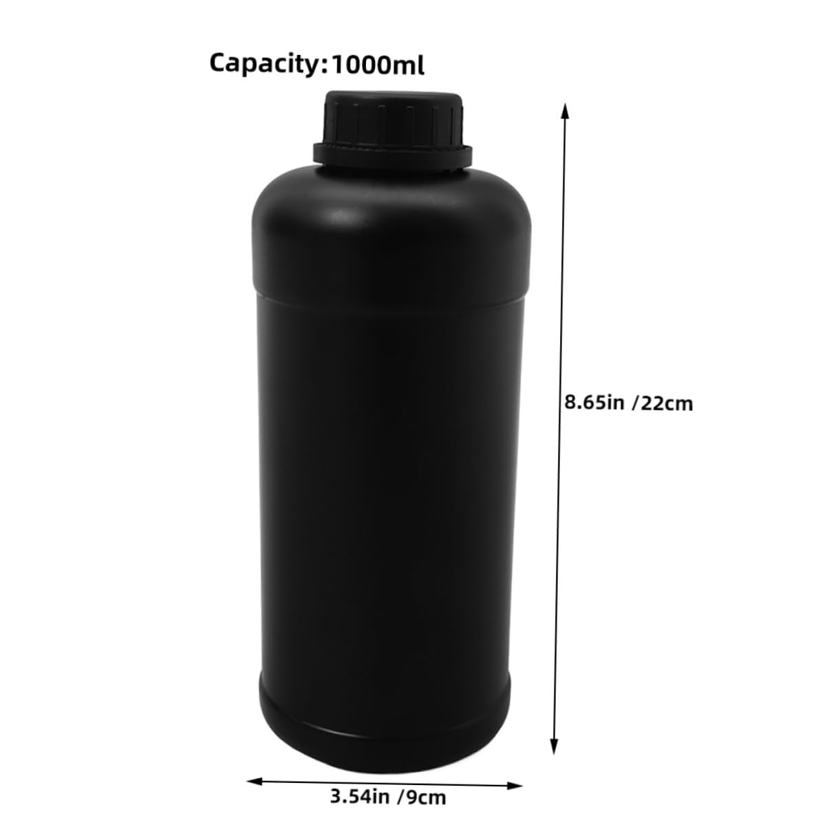 Bottiglie di Plastica 1000ml Nere per Inchiostro e Chimici, 6 Pezzi