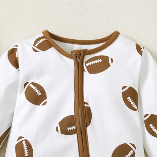 Sasaerucure Infant Baby Boy Winter Clothes One Piece Long Sleeve Zipper Jumpsuit Newborn Boy Game Day Football Onesie3