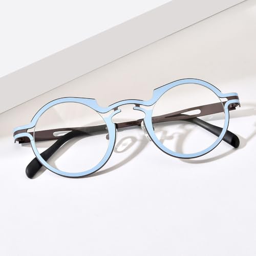 Image of FONEX Colorful Pure Titanium Glasses Frame Women Retro Round Eyeglasses