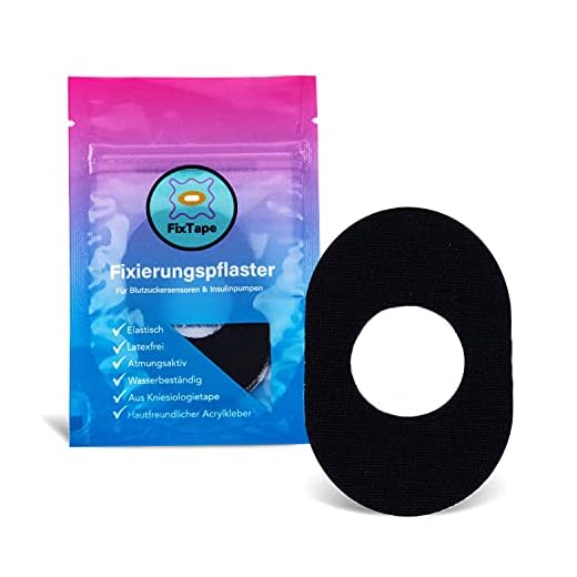 FixTape luftgenomsläppande Sensortejps för Freestyle Libre 1 & 2 I självhäftande plåster med hål för glukossensor I hypoallergen hudvänlig vattentät i modern design I 7 Stk (Svart)