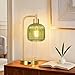 QiMH Industrial Table Lamp for Bedroom Set of 2, Green Glass Beside Lamp with USB A&C Ports, Stepless Dimmable Gold Lamps, Nightstand Lamps for Living Room, Office, Home Decor(Bulb Included)