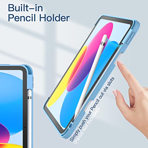 Image of JETech Cover Case for iPad (A16) 11th /10th Generation (2025 /2022) with Pencil Holder, Clear Transparent Back Shell Slim Stand Shockproof Tablet Cover, Auto Wake /Sleep (Sky Blue)