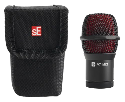 Se Electronics V7 MC1 Black Bundle: Supercardioid 40Hz-19kHz Wireless Microphone Capsule, 300 Ohm Dynamic for Shure Handheld Transmitters, MP03 Padded Pouch with Thread Cover, 2-Items