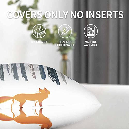 Beabes Throw Pillow Covers Red Fox With Red Yellow Bird Winter Forest Landscape Decorative Pillow Cover 2 Sets For Pillows Couch Sofa Bed 18X18 Inch #TOP4