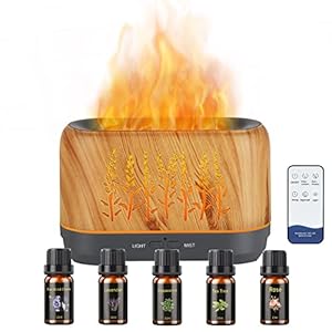 Diffusers for Home, Ultrasonic Flame Oil Diffuser, Aromatherapy Diffuser for Essential Oils Large Room, 4 Timer 2 Mist Cool Fragrant Diffuser Humidifier