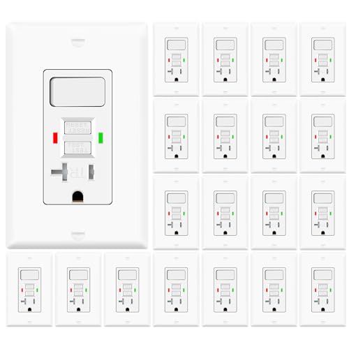 20 Pack GFCI Outlet with Light Switch - 20 Amp Tamper-Resistant Self-Test GFI Switch Combo, LED Indicator, Ground Fault Circuit Interrupter, ETL Listed, White