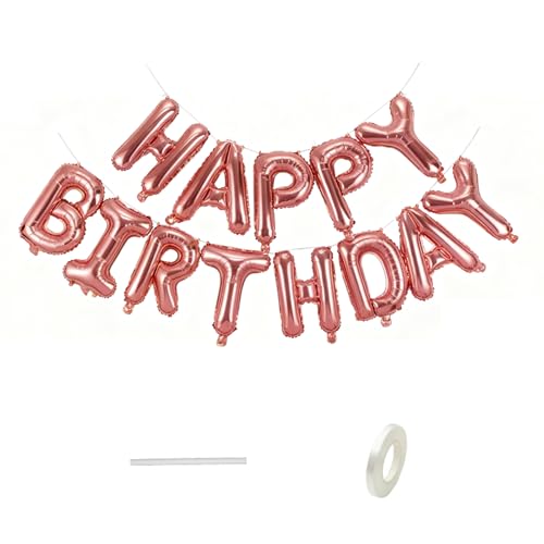 Diffaxy Palloncino a forma di compleanno in oro rosa, 16 pollici, Happy Birthday, palloncino con nastro per ragazzi, ragazze e adulti, decorazioni di compleanno e feste