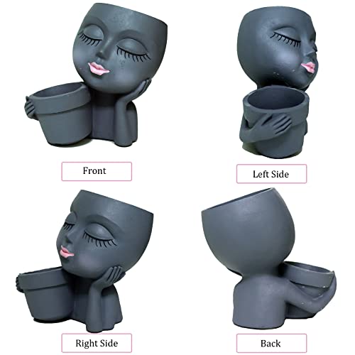 Dolkgy Head Flower Pot Face Planter, Unique Blue Planters For Indoor Outdoor Plants, Novelty Plant Girl Face Pots Funny Lady Head Vase With Drainage Hole For Home Garden Succulents Cactus #TOP5
