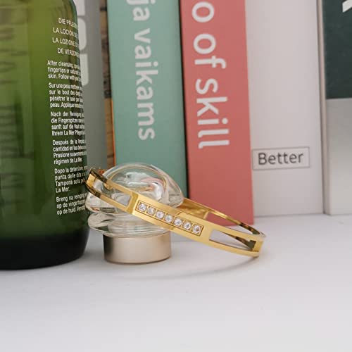 Guijueye Gold Cubic Zirconia Bangle Bracelet For Girls And Women, Stainless Steel Hidden Open Clasp Hinged Cz Oval Bangles For Small Wrist #TOP1