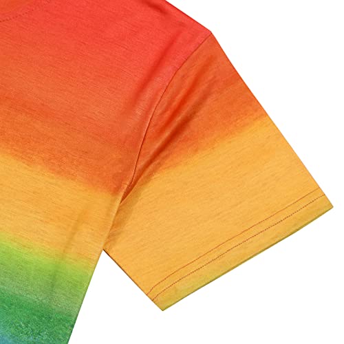 Camiseta feminina de manga curta com estampa de arco-íris LGBT Tie Dye Lésbica Camiseta Casual de Ve