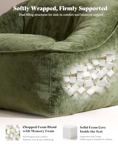 Image of AMERLIFE Oversized Bean Bag Chair for Adults, Chenille Boneless Chair,Green