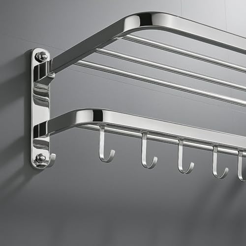 Image of Stainless Steel 304 Grade Dual Folding Towel Rack for Bathroom /Towel Stand /Hanger /Bathroom Accessories (24 Inch-Chrome) (Steel Folding Towel Hanger 60L x 22W x 21H)