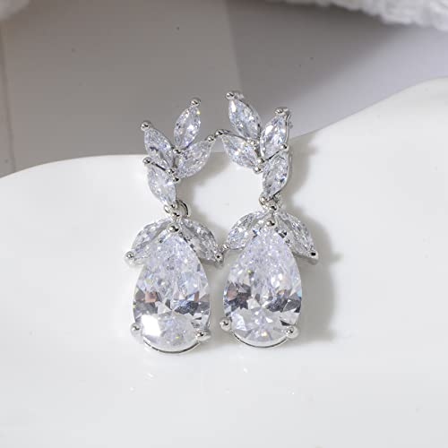 Marquise Teardrop Cubic Zirconia Cluster Earrings for Wedding Sterling Silver CZ Crystal Rhinestone Bridal Jewelry for Bride Bridesmaids Women Girls Costume Jewelry Gift3