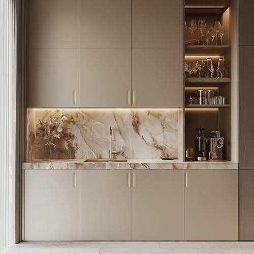 Image of Ravinte Champagne Bronze Kitchen Square Cabinet Handles 4 Inch 10 Pack | Modern Slim Style, Solid Zinc, Square Design, Screws Included, Easy Installation, for Kitchen Drawers & Cupboards