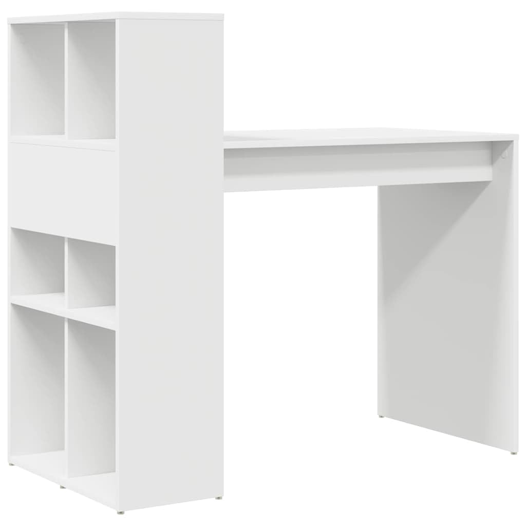 Biurko z regałem, białe, z materiału drewnopochodnego, 108 x 55 x 103,5 cm, stolik pod komputer, meble do gabinetu, biurko gamingowe, stół do jadalni, nowoczesne, funkcjonalne
