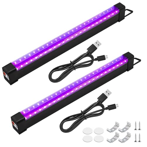 Lot de 2 tubes à lumière noire 10 W - Lumière noire rechargeable - Barre LED UV - Projecteur pour discothèque, fête lumineuse, accessoires de fête, décoration d'Halloween