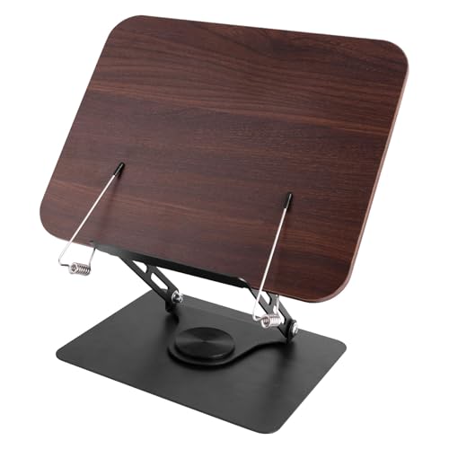 Rotating Book Stand for Reading, Adjustable & Foldable Book Holder Stand with 360° Swivel Base Book Display Page Clip Holder for Books Music Scores Recipe Cookbook Tablet