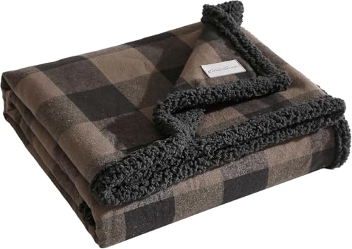 Eddie Bauer - Throw Blanket, Yarn Dyed Cotton Bedding with Solid Ultra-Soft Sherpa Reverse, Throw Blanket for Couch & Bed (Cabin Plaid Brown, 50' x 60')