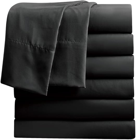 FreshCulture Queen Flat Sheets Only, Pack of 6, Soft Microfiber Bedding Sheets for Home, Salons, Hotels, Bulk Flat Sheets Only Queen Size (Black)