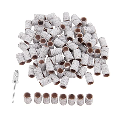 100Pcs 6.3mm Drum Sanding Band Nail Drill Bits 1Pc Band Mandrel 2.35 Shank Polishing for Metals Woods Dremel Accessories DUO ER (Grit : Grit F)