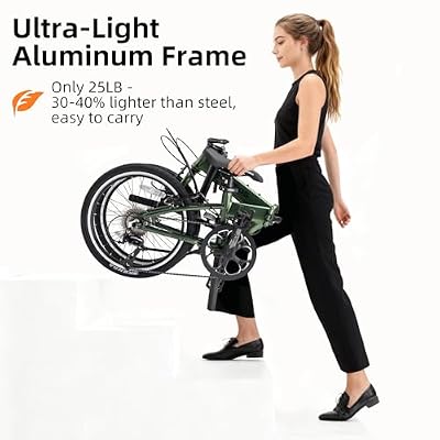 ROCKBROS MBS 20-Inch Folding Bike, 25 lb Portable Lightweight Aluminum Frame, Shimano 8-Speed, V-Brakes, Adjustable Foldable Commuter Bike for Adults & Women