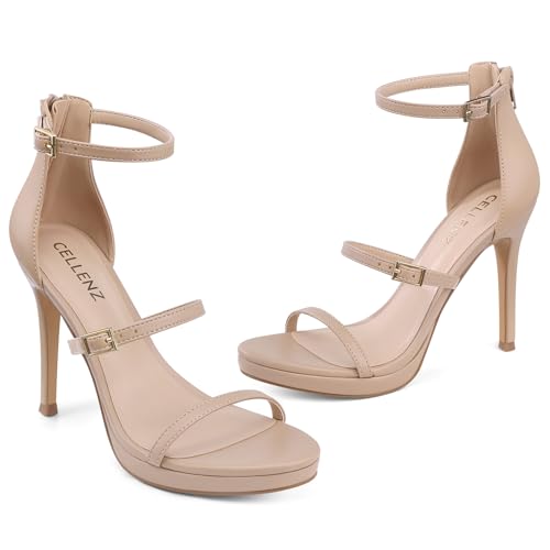 Women Strappy High Heels: Open Toe Heeled Sandals - Nude Heel Dressy Comfortable Platform - Stiletto Graduation Formal Dress Shoes Size 82