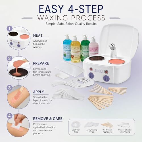 Image of Satin Smooth Professional Dual Wax Warmer Kit - Hair Removal System with Hard & Soft Wax Accessories, Pre & Post-Wax Care Supplies, Spa Waxing Kit for Face and Body