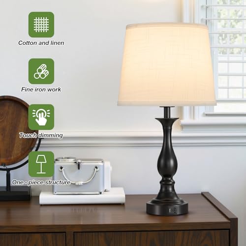 Touch Lamps for Nightstand Set of 2, Bedside Table Lamp USB C+A Ports by Lauag - Used condition - Image 2
