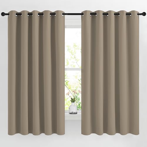 NICETOWN Taupe Window Treatments 66 inch Length 2 Panels Set, Grommet Blackout Room Darkening Thermal Curtains Sound Reducing for Bedroom/Kid Room, W66 x L66