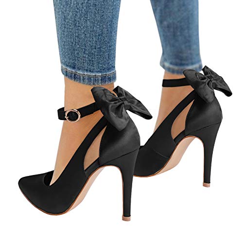Image of Fashare Womens High Heels Bow Tie Back Sexy Stiletto Ankle Strap Wedding Dress Pumps Shoes