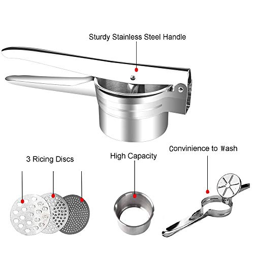 Professional Stainless Steel Potato Ricer, Potato Masher With 3 Ricing Discs For Coarse & Fine Ricing-Best Potato Press #TOP1