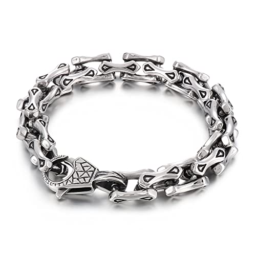 Klapgo Stainless Steel Retro Link Chain Bracelet,Punk Vintage Silver Bracelet For Men And Women,Polishing #TOP6