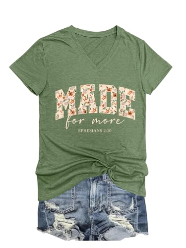 GUBUAAI Christian Shirts for Women Made for More Ephesians 2:10 Tshirt Inspirational Bible Verse Religious Faithful Tee Tops（Green,M）