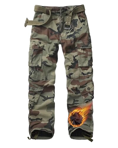 TRGPSG Men's Fleece Lined Hiking Pants, Winter Outdoor Cargo Pants,