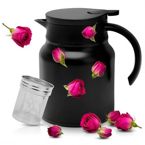 Gohytal Thermoskanne 1000l, Kleine Thermoskanne mit Siebeinsatz Edelstahl Kaffeekanne Pumpkanne Hält mit Herausnehmbarer für Heißen Kaffee Tee Milch Winter Weihnachten