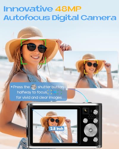 Digital Camera, UHD 4K Digital Camera with Front and Rear Camera, Autofocus 48MP 16X Digital Zoom Vlogging Camera with 32GB Card, 2.8 Inch Screen Compact Photo Shoot Camera for Beginners(Black) - Image 5