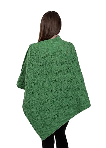Image of SAOL Aran Poncho 100% Merino Wool for Ladies with Buttons V-Neck Shawl Cardigan