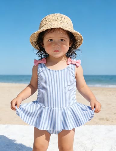 Image of oklady Toddler Swimsuit Girls One Piece Ruffled Girls Bathing Suit Bow Strap Swimwear Size 12M-4T