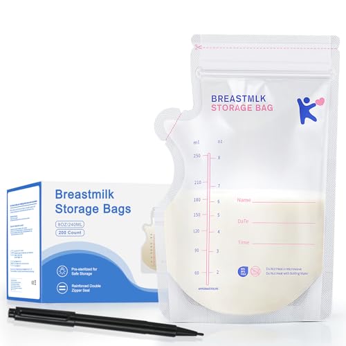 Image of Milk Storage Bags Breastmilk, 200 Count Breastmilk Storage, Easy to Pour Sealable Breastmilk Storage Bags, Self Standing Breast Milk Storage Bags, BPA Free Leak Proof, 8 Oz