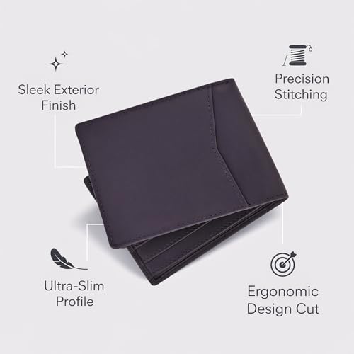 Image of Contacts Men's Genuine Leather Wallet | RFID Blocking Bifold Wallet for Men | Up to 8 Card Slots Including 1 ID Window (Blue)