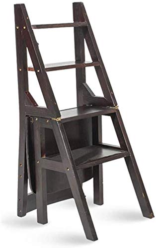 Taburete de madera con escalera de 4 peldaños plegable en color negro